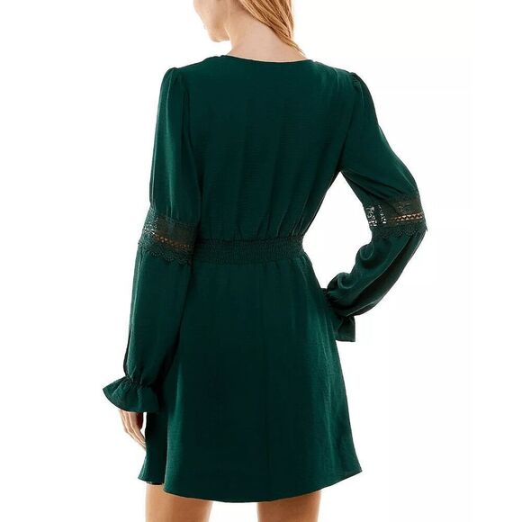 City Studios Women's Junior's Surplice-Neck Fit & Flare Dress - Hunter Green XS - Picture 8 of 8